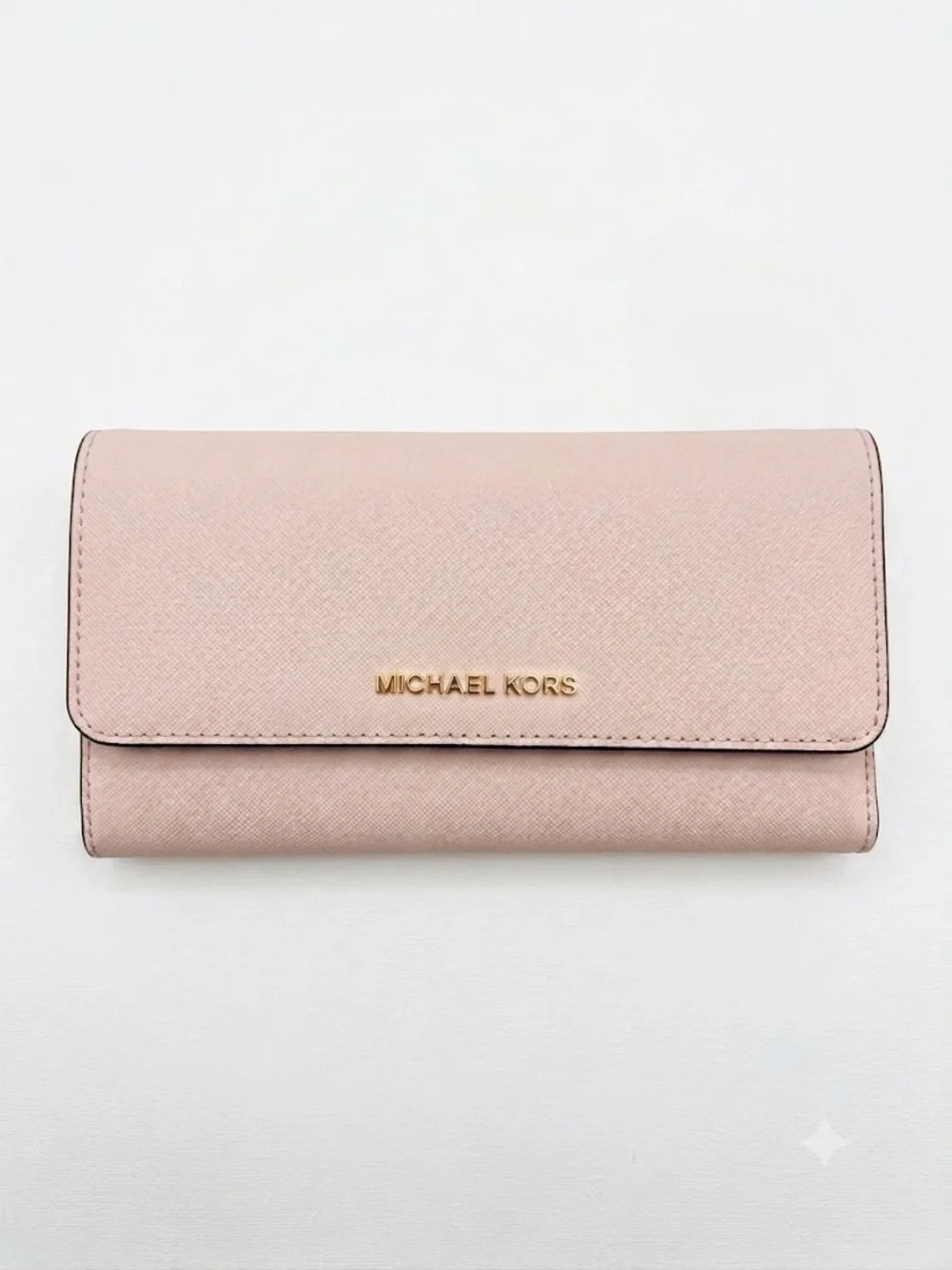 Michael Kors Blush Saffiano Leather Jet Set Wallet with Gold Logo